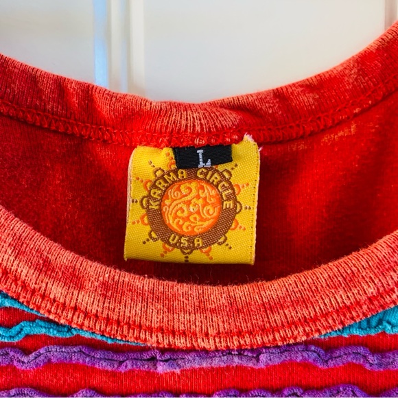 Karma Circle USA Red Orange Rainbow Ruffle Textured Cotton Tank Top | Large - Picture 3 of 6